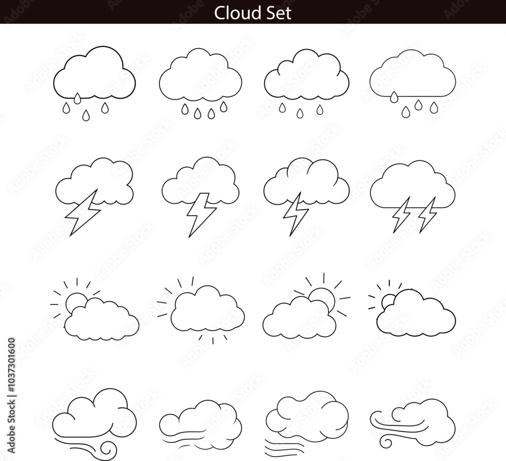 Weather Icons Cloud Set Rain Thunder Sun Wind Weather Icons Cloud Set Rain Thunder Sun Wind