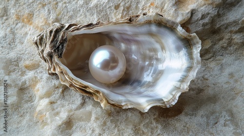 A pristine pearl lying inside an oyster shell, representing the preciousness of natural treasures.