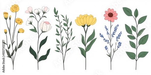 Wallpaper Mural  luxury line floral collection features various flowers and brunch, perfect for wedding invitation art and save the date card design templates set Torontodigital.ca