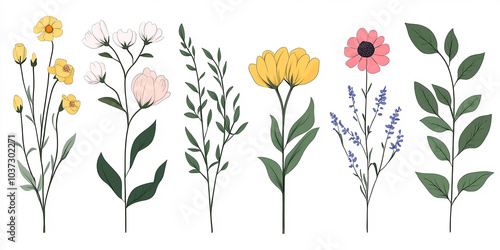 Wallpaper Mural  luxury line floral collection features various flowers and brunch, perfect for wedding invitation art and save the date card design templates set Torontodigital.ca