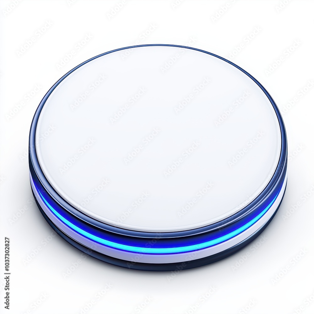 Round wireless charging pad with blue LED light, isolated on white background. Round wireless charging pad with blue LED light, isolated on white background.