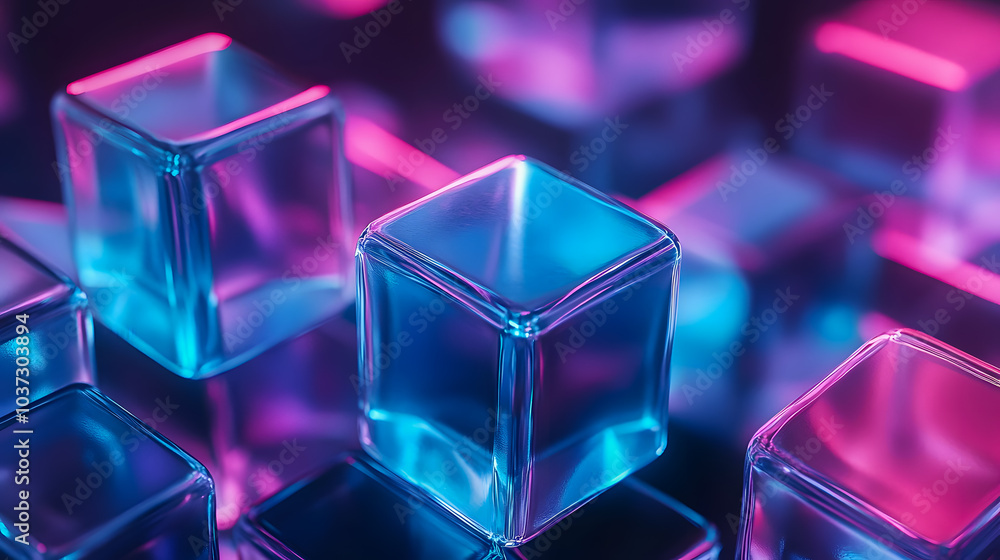 Colorful Glass Blocks with Neon Glow Colorful Glass Blocks with Neon Glow