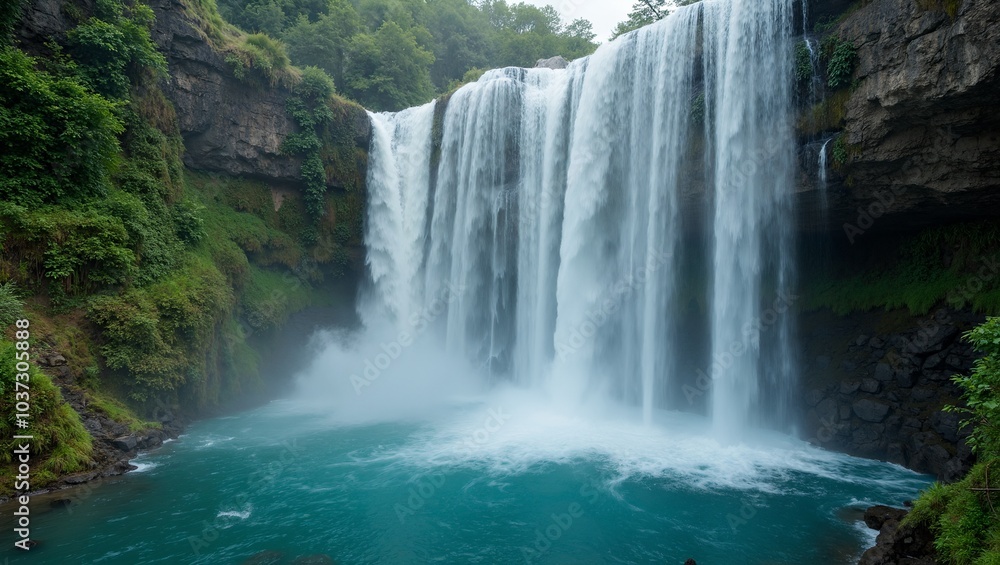 Fototapeta premium Scenic waterfall in lush tropical setting