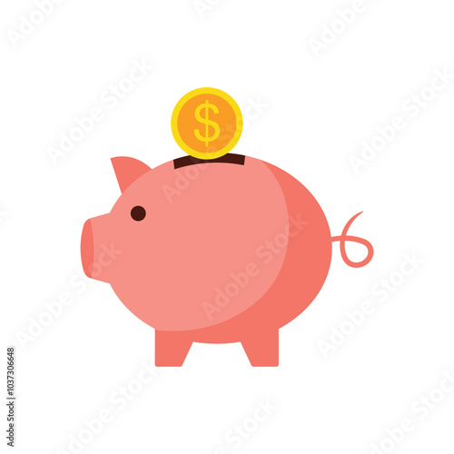 Piggy bank with coin flat vector design isolated on white background