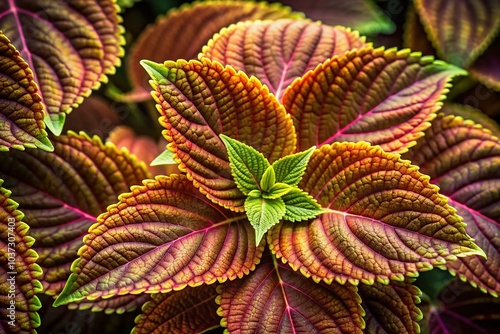 Minimalist Coleus Plectranthus Scutellarioides Leaves in Soft Natural Light for Botanical Aesthetic photo