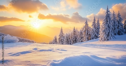 Wallpaper Mural Majestic Sunrise in the Winter Mountains Landscape. AI generated illustration. Torontodigital.ca