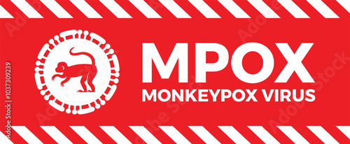 Monkeypox virus image, smallpox viruses. Medical banner illustrating Monkeypox virus on a red background, showing its concept, vector. for medical brochures, flyers, website
