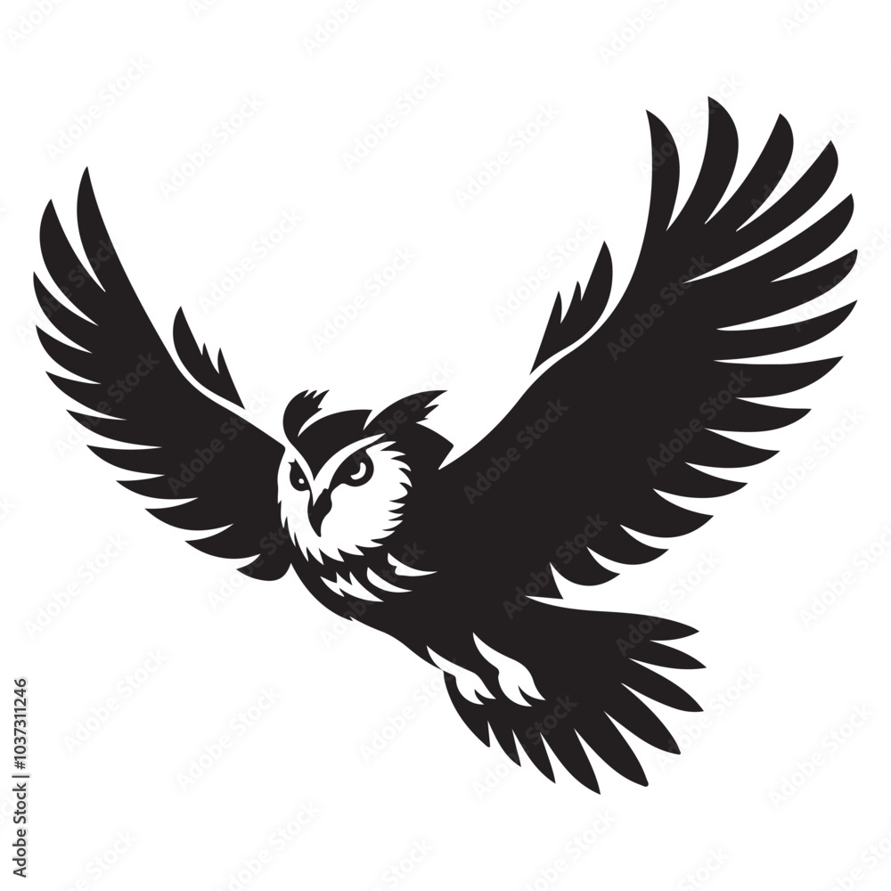 Obraz premium Owl in flight Silhouette vector black color white background