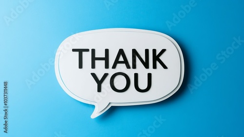 A white speech bubble with the words 'Thank You' in black lettering against a bright blue background.