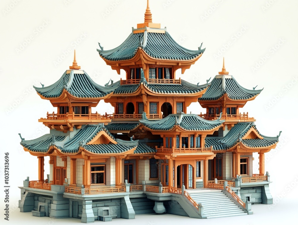 Fototapeta premium Traditional Chinese Building Set, Dollhouse Scale Model, 100% New and Original