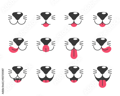 Cat face emotions, cat face with tongue hanging out. Cat mouth emotions, cat face with lick tongue and a funny nose.