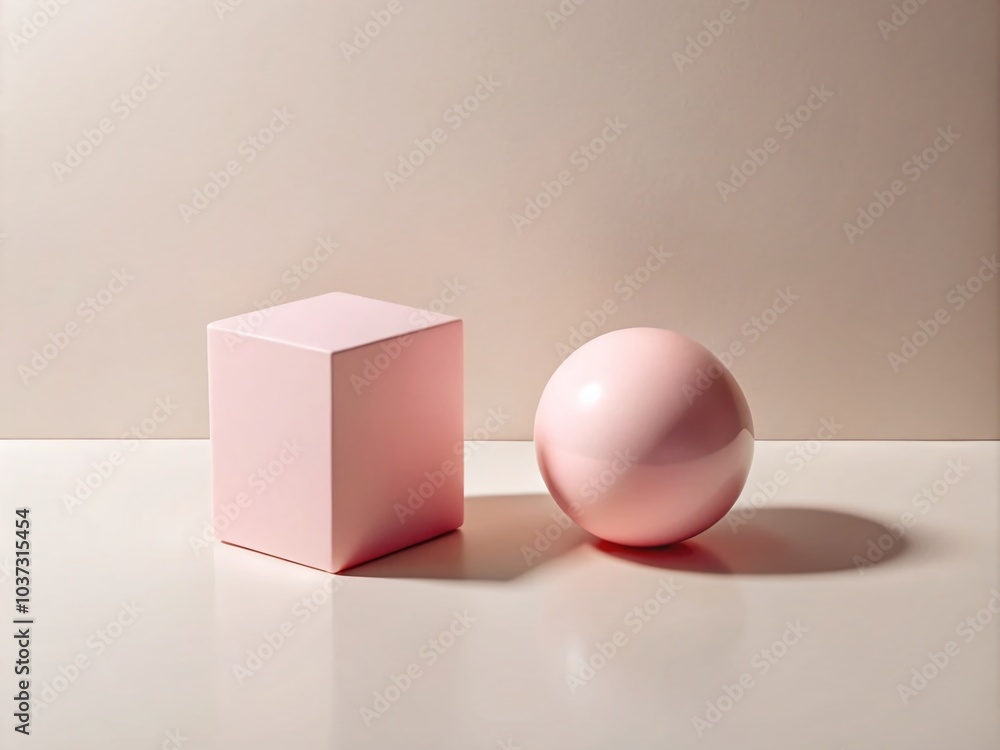 Minimalist Still Life of Pink Sphere and Cube with Copy Space for Elegant Designs Minimalist Still Life of Pink Sphere and Cube with Copy Space for Elegant Designs