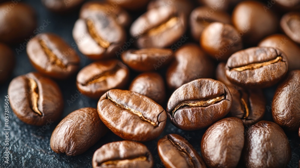A close-up of roasted coffee beans showcasing their rich texture and color. A close-up of roasted coffee beans showcasing their rich texture and color.