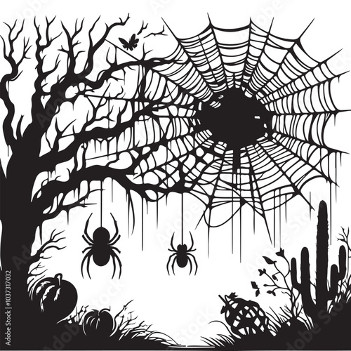 Spider web Silhouette vector  black color white background