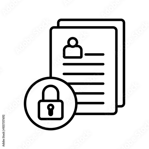 confidential information icon, protect folder with document, secure personal data, file private, thin line and black symbol on white background - editable stroke vector