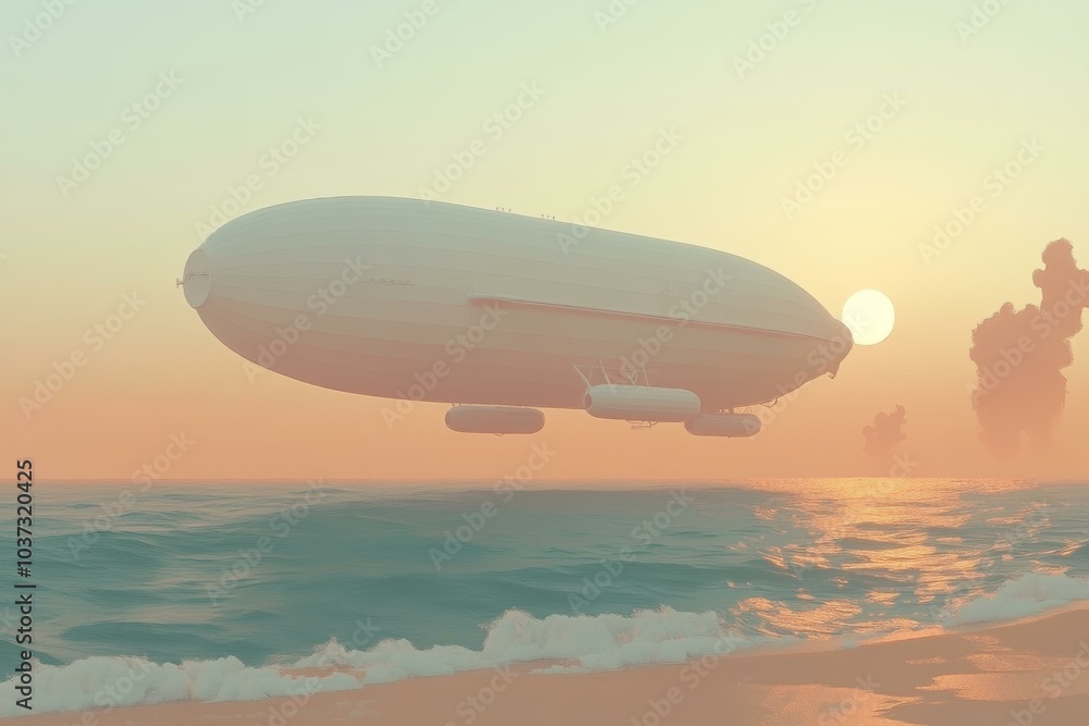 Futuristic Airship Over the Ocean Futuristic Airship Over the Ocean