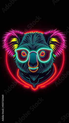 Koala neon avatar vector-style image of cyberpunk head. Generative AI photo