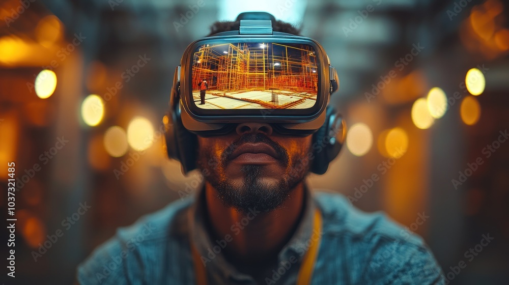 Man Experiencing Virtual Reality Construction Man Experiencing Virtual Reality Construction