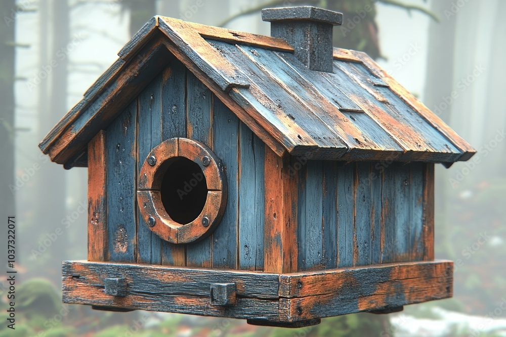 Weathered Blue Birdhouse with Chimney Weathered Blue Birdhouse with Chimney