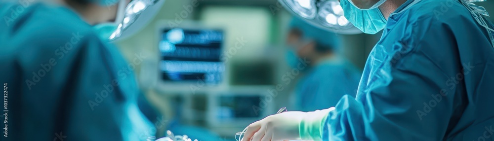 A surgical team member in scrubs works diligently in an operating room, focused on a procedure with medical equipment in the background. A surgical team member in scrubs works diligently in an operating room, focused on a procedure with medical equipment in the background.