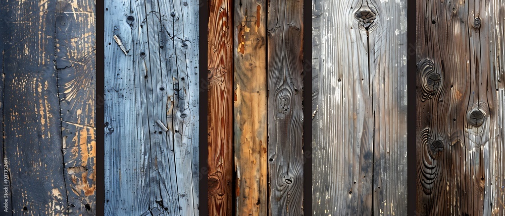 A diverse collection of wooden planks showcasing unique textures and finishes for design inspiration and creative projects A diverse collection of wooden planks showcasing unique textures and finishes for design inspiration and creative projects