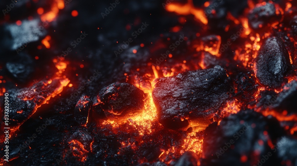 Close-up of glowing lava rocks, showcasing intense heat and volcanic texture. Close-up of glowing lava rocks, showcasing intense heat and volcanic texture.