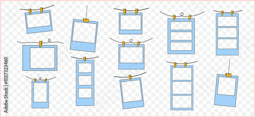 Retro cute polaroid photo frames background vector set collection. doodle frame polaroid border element vector illustration
