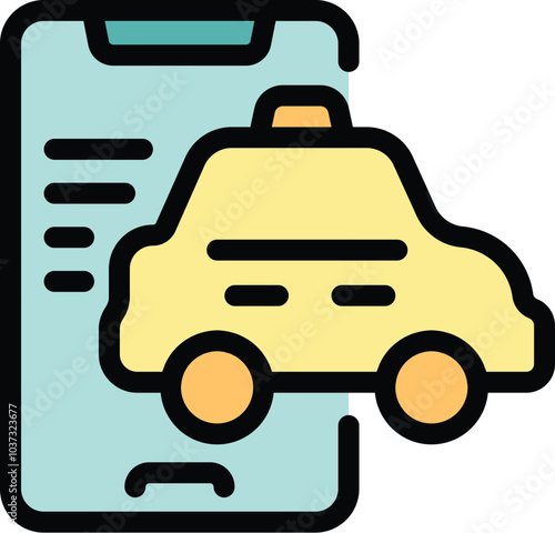 Smartphone screen showing taxi booking app interface with yellow cab overlapping