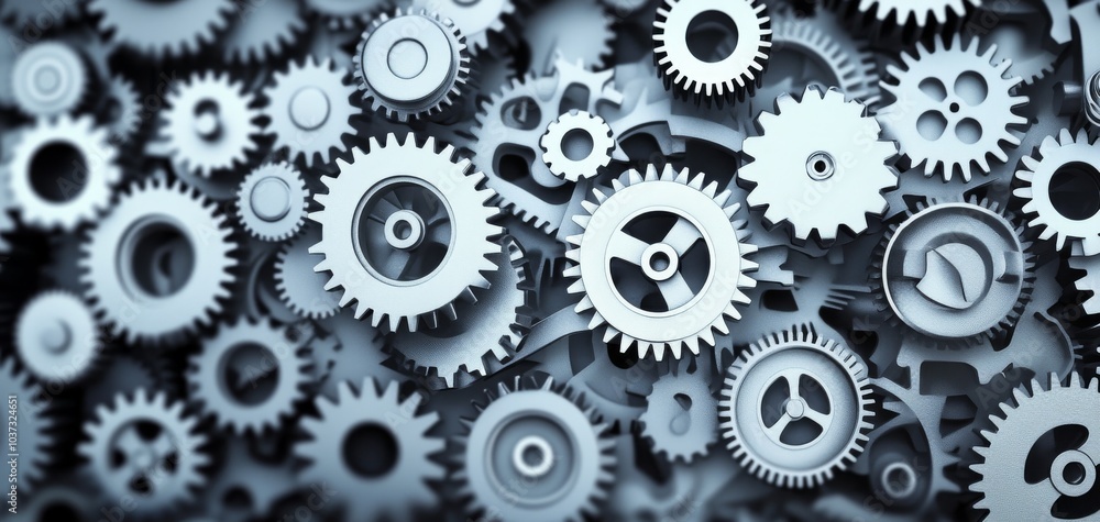 A close-up view of interlocking metallic gears, showcasing intricate designs and a blend of textures in a mechanical arrangement. A close-up view of interlocking metallic gears, showcasing intricate designs and a blend of textures in a mechanical arrangement.