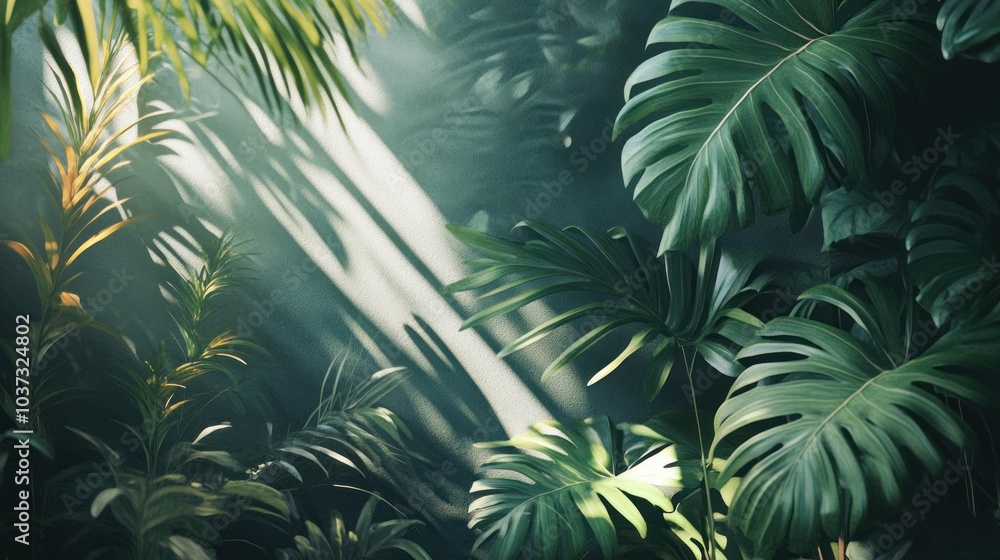 Fototapeta premium Sunlight through Lush Tropical Foliage