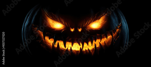 Glowing Jack-o'-Lantern Face on Black Background