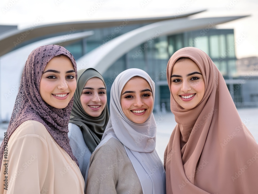Arabic Women of Different Ages and Nationalities Smiling at the Camera Arabic Women of Different Ages and Nationalities Smiling at the Camera