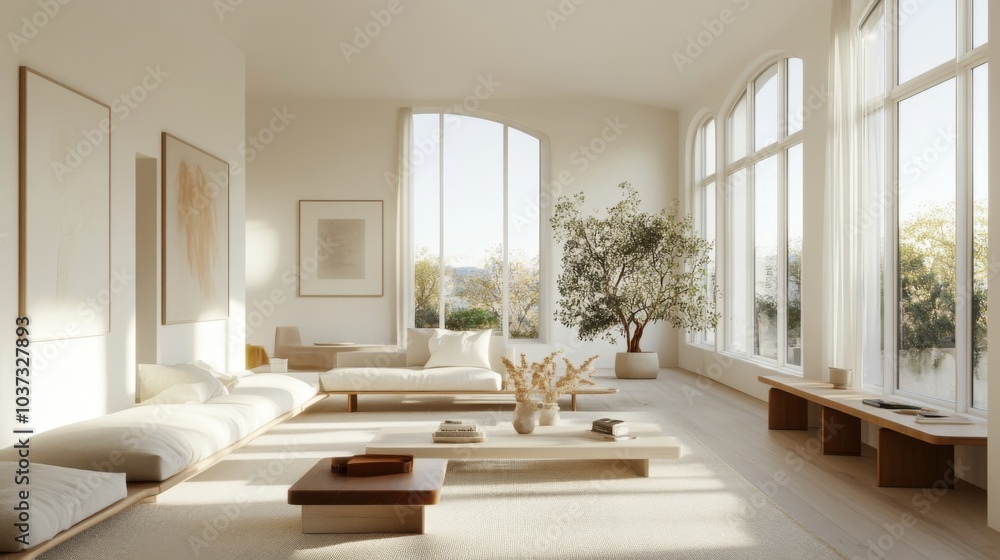 Fototapeta premium Modern Minimalist Living Room with Natural Light