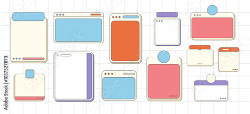 Retro Ui Frame Text Box Vector Set Collection. Retro Desktop Windows, Message Boxes, and User Interface Pop-up Elements for Web and App Design Illustration