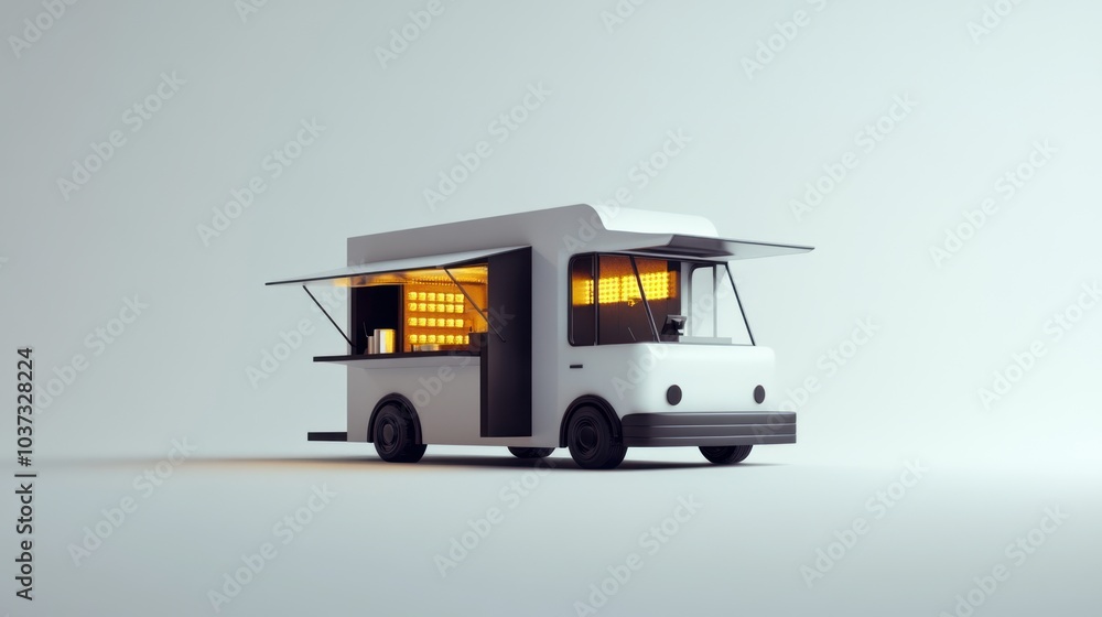 Obraz premium Food truck featuring sleek, minimalist design, isolated on a clean white background.