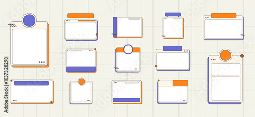 Retro Ui Frame Text Box Vector Set Collection. Retro Desktop Windows, Message Boxes, and User Interface Pop-up Elements for Web and App Design Illustration
