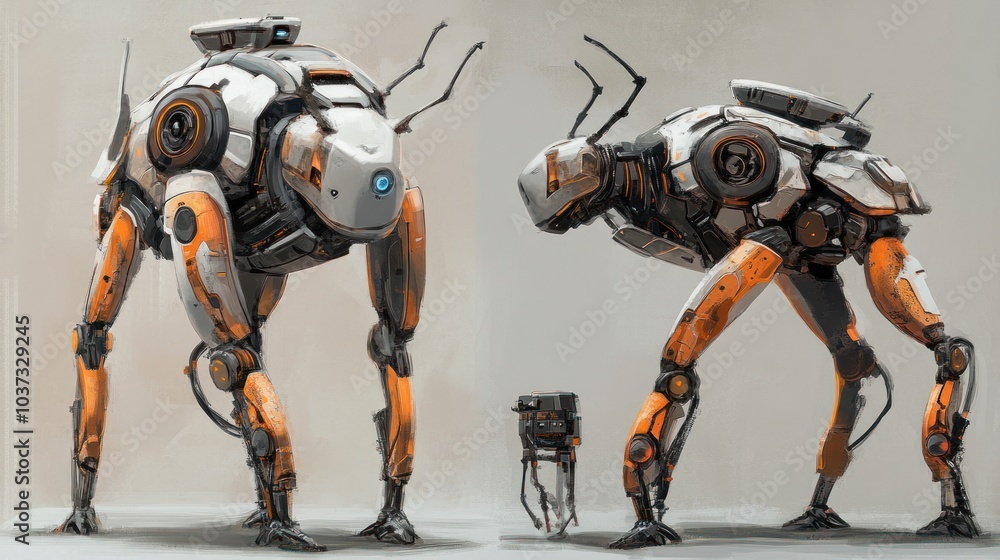 Futuristic animal robots designed for exploration, featuring advanced AI and bio-inspired mechanics. Futuristic animal robots designed for exploration, featuring advanced AI and bio-inspired mechanics.