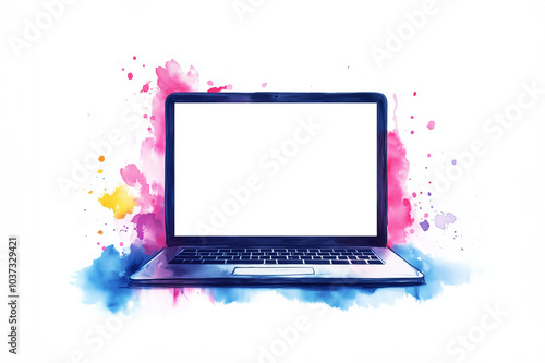 Laptop UI design mockup with transparency to showcase UI/UX designs - Watercolours in background for splashy designs