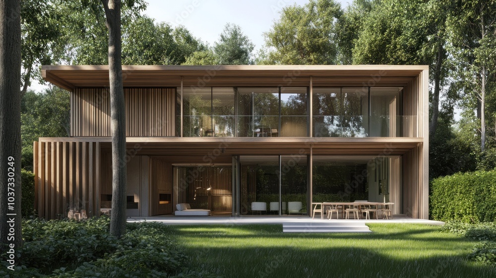 Modern Wooden House in Forest Modern Wooden House in Forest