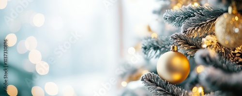 Christmas tree close up on blurred burning fireplace background photo