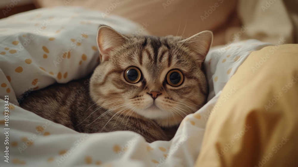 Cute Cat Relaxing in Cozy Bedding Cute Cat Relaxing in Cozy Bedding