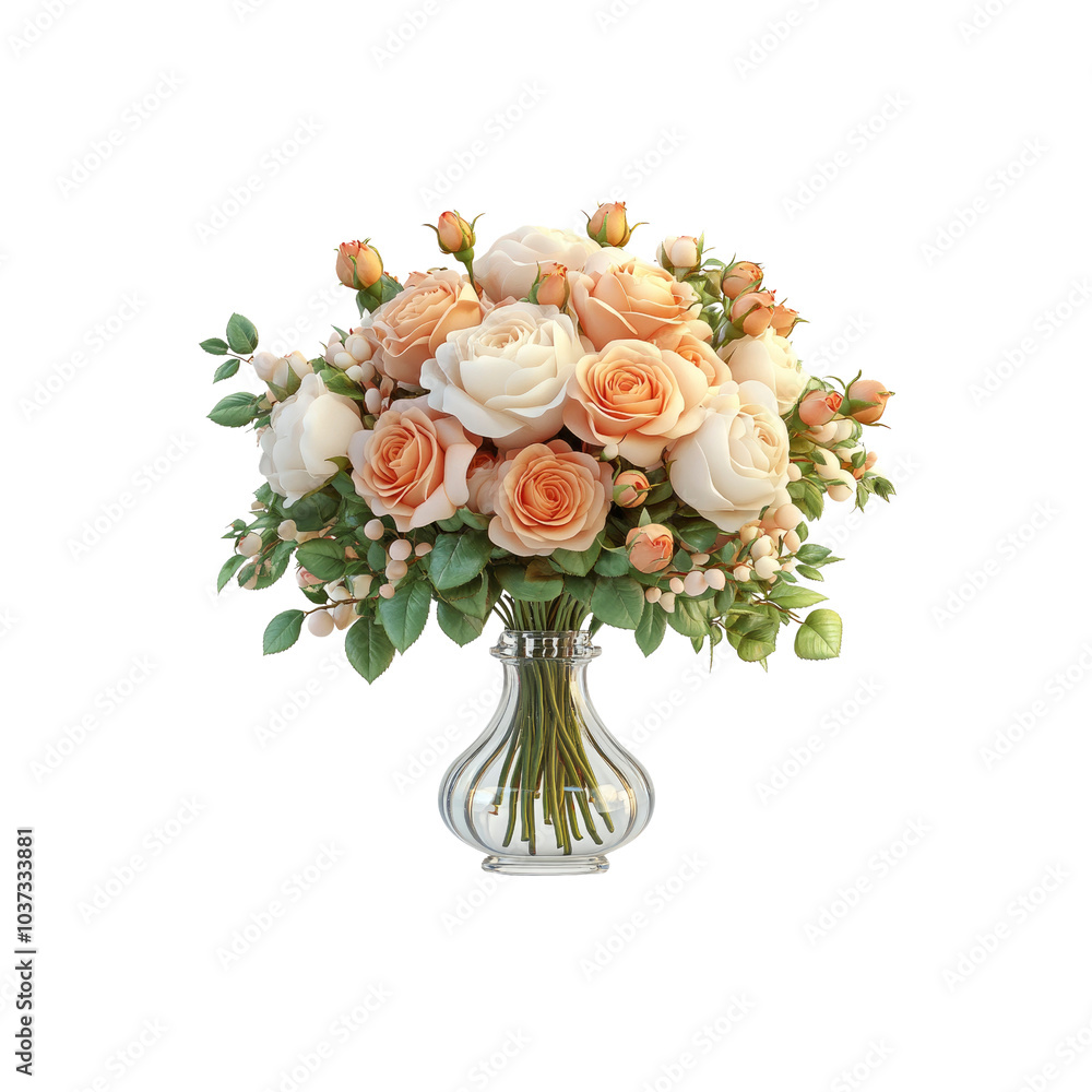 Fototapeta premium Peach and Cream Roses in a Glass Vase