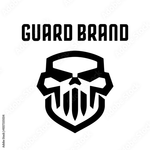 Skull shield logo badge design for military tactical security sport industry. Bold simple and powerful skull graphic icon mark. Aggressive looking emblem.