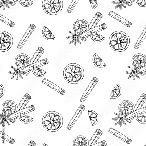 Hand Drawn Christmas Background. Christmas Seamless Pattern with Trendy Greenery. Christmas Line Art. Winter greenery seamless pattern. Christmas pattern for luxury wallpapers, textile,  cards, labels