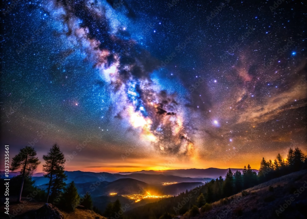 Fototapeta premium Multicolored Stars in Low Light on a Black Background for Stunning Night Sky Photography