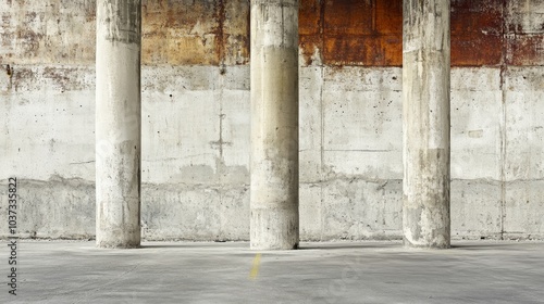 Concrete pillars show deterioration in an empty car park where time has stood still