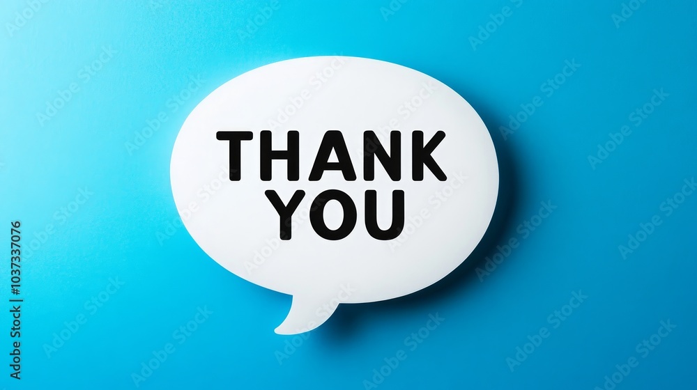 White speech bubble with 'Thank You' text on a blue background. White speech bubble with 'Thank You' text on a blue background.