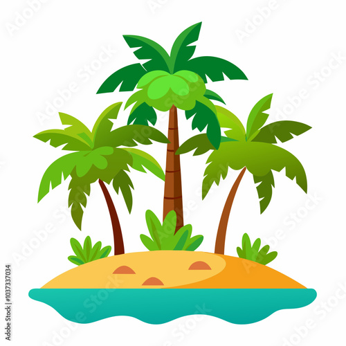 Tropical island with trees vector illustration on white background