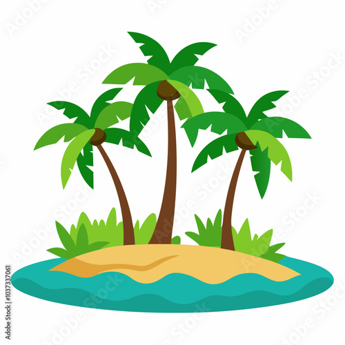 Tropical island with trees vector illustration on white background