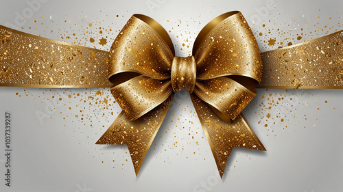Sparkling Gold Bow with Glitter for Christmas Designs